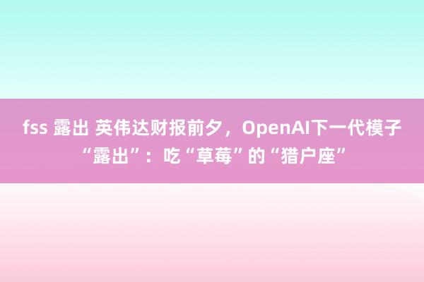 fss 露出 英伟达财报前夕，OpenAI下一代模子“露出”：吃“草莓”的“猎户座”